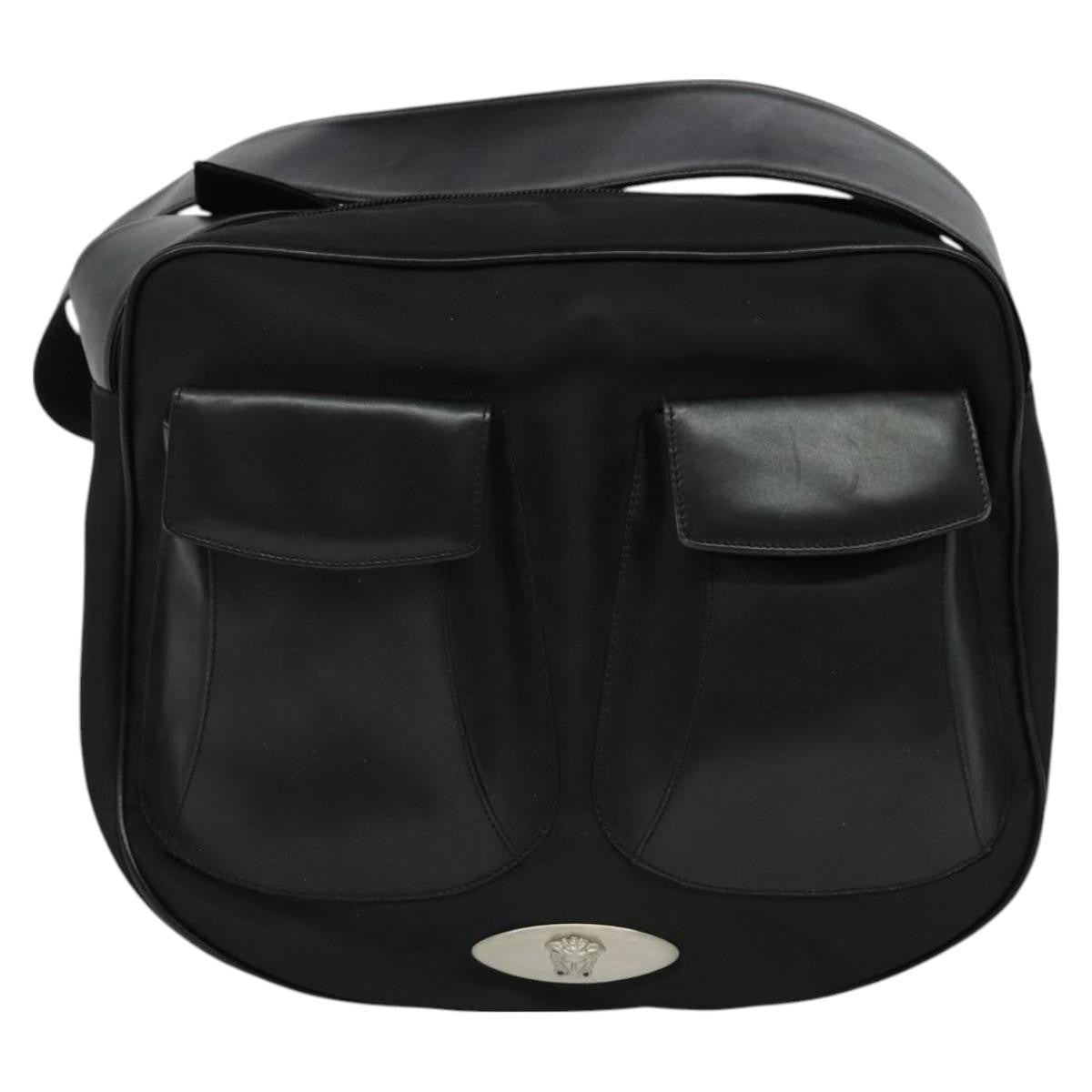 Versace Medusa Front Pocket Zip Messenger Leather, Black, Leather, Crossbody Bag