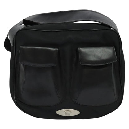 Versace Medusa Front Pocket Zip Messenger Leather, Black, Leather, Crossbody Bag