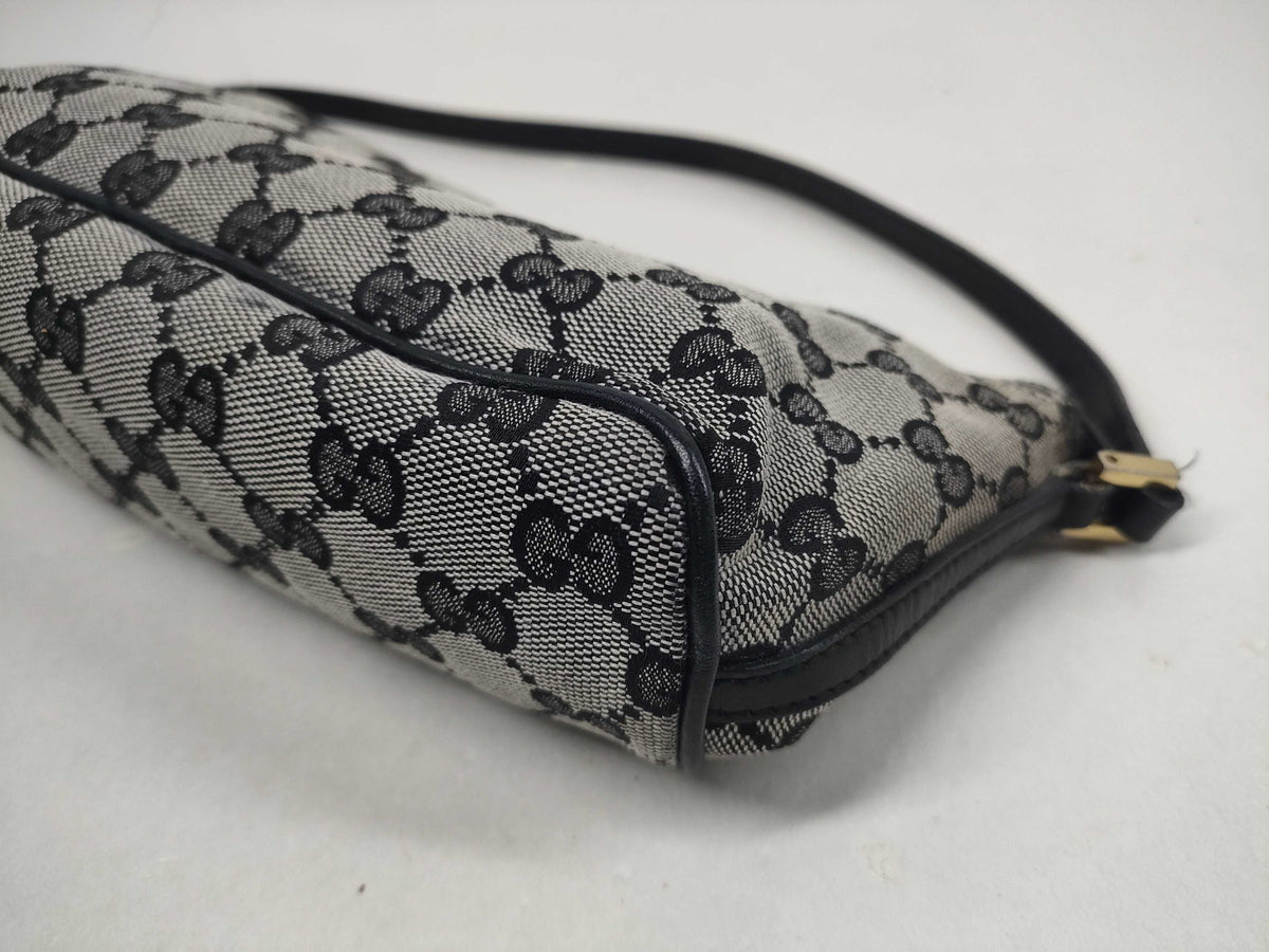 Gucci Boat Pochette GG Canvas and leather, Gray, Canvas, Clutch