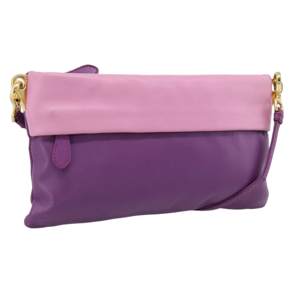 Prada Fold Over Chain Flap Soft Calf, Purple, Leather, Handbag