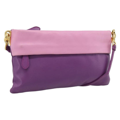 Prada Fold Over Chain Flap Soft Calf, Purple, Leather, Handbag