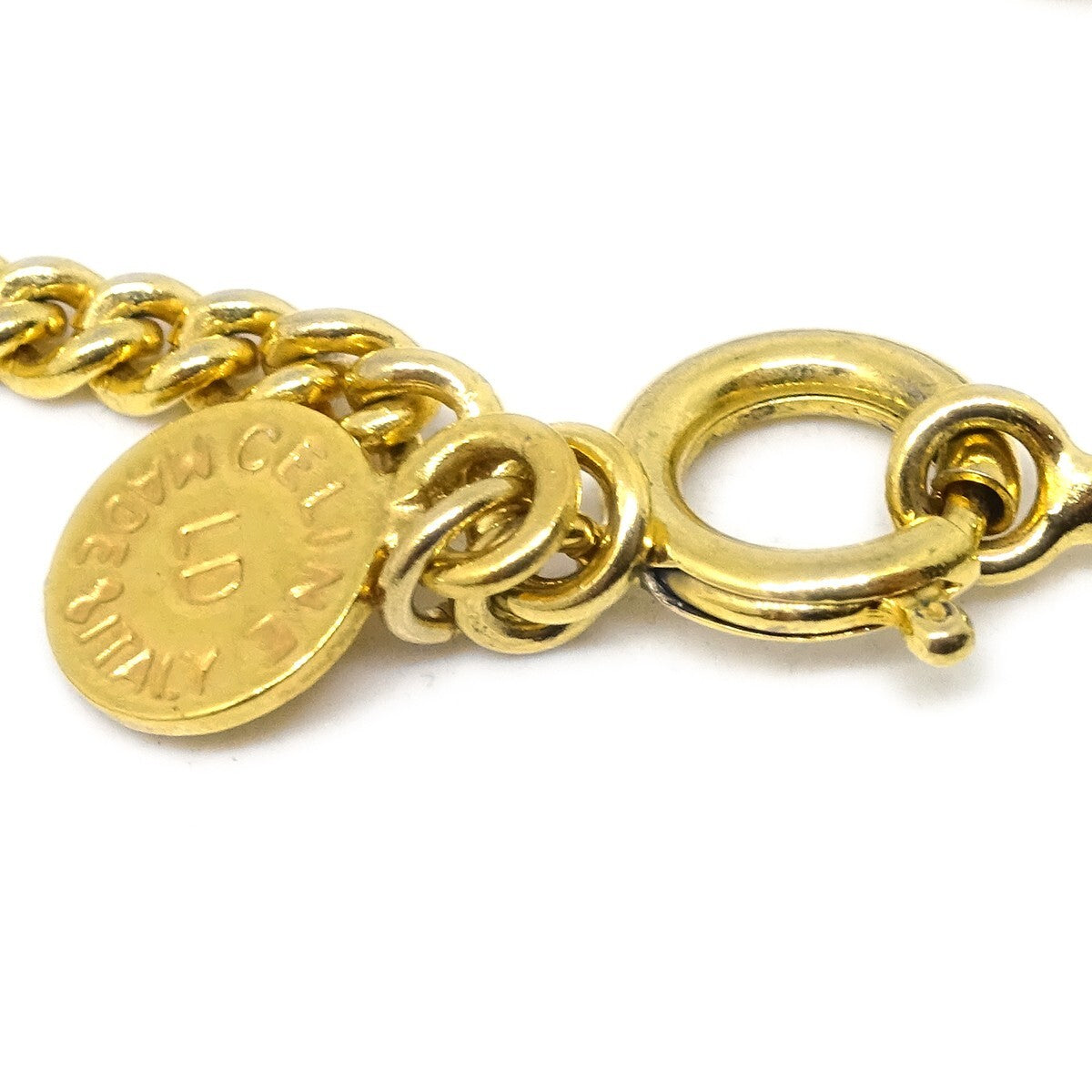 Celine Vintage Logo Circle Pendant Metal, Gold, Gold Plated, Necklace