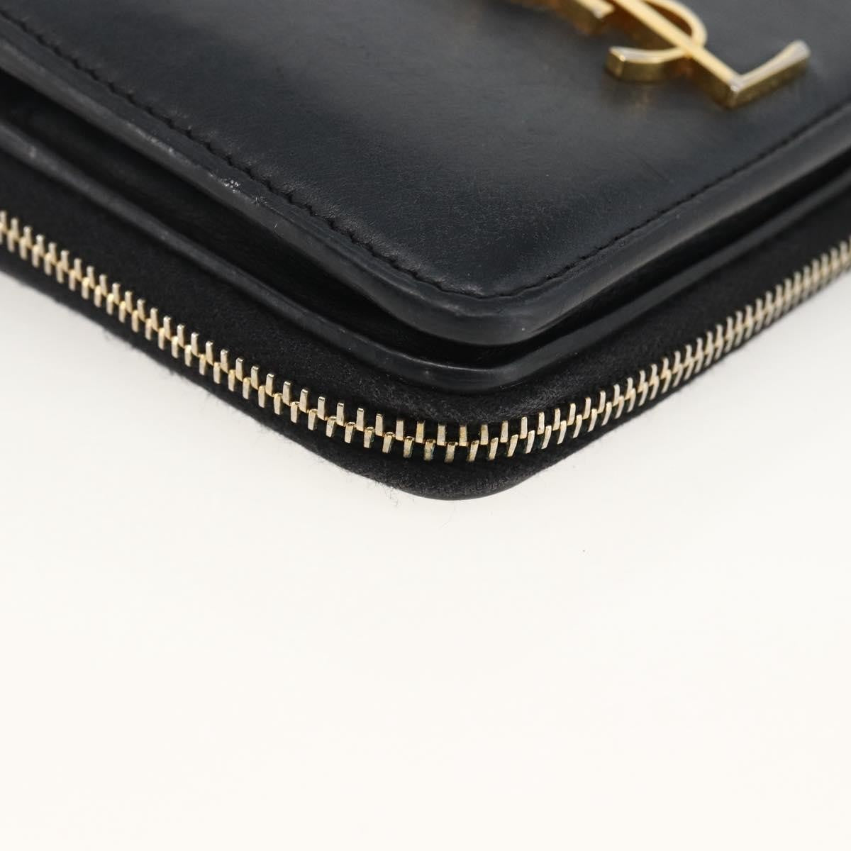 Saint Laurent Classic Monogram YSL Line Zip Around Leather, Black, Leather, Wallet
