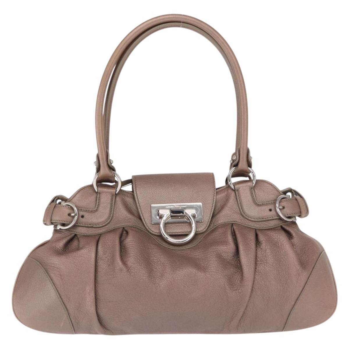 Salvatore Ferragamo Gancini Leather, Beige, Leather, Handbag