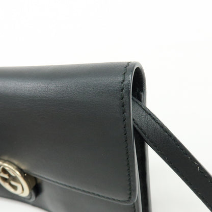 Gucci Interlocking Wallet on Chain Leather, Black, Leather, Crossbody Bag