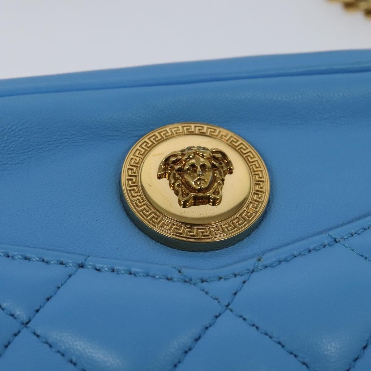 Versace Medusa Icon Front Slip Pocket Camera Quilted Leather, Blue, Leather, Shoulder Bag
