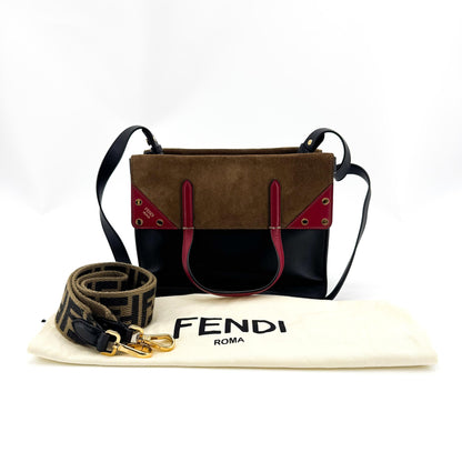 Fendi Flip Leather with Suede, Black, Leather, Tote Bag