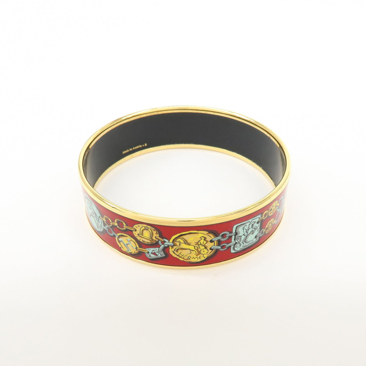 Hermes Bangle Printed Enamel, Red, Gold Plated, Bracelet