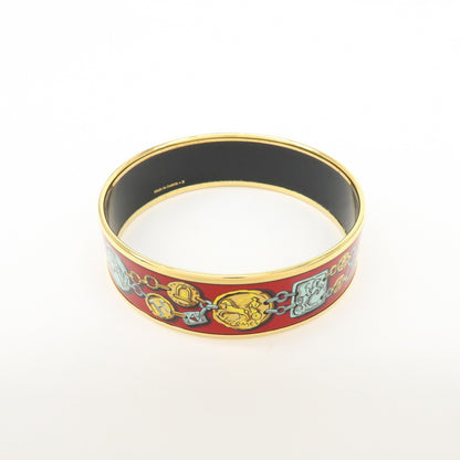 Hermes Bangle Printed Enamel, Red, Gold Plated, Bracelet