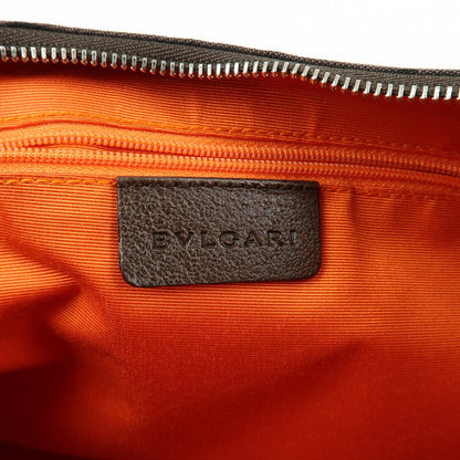 Bvlgari Logomania Suede, Brown, Canvas, Handbag
