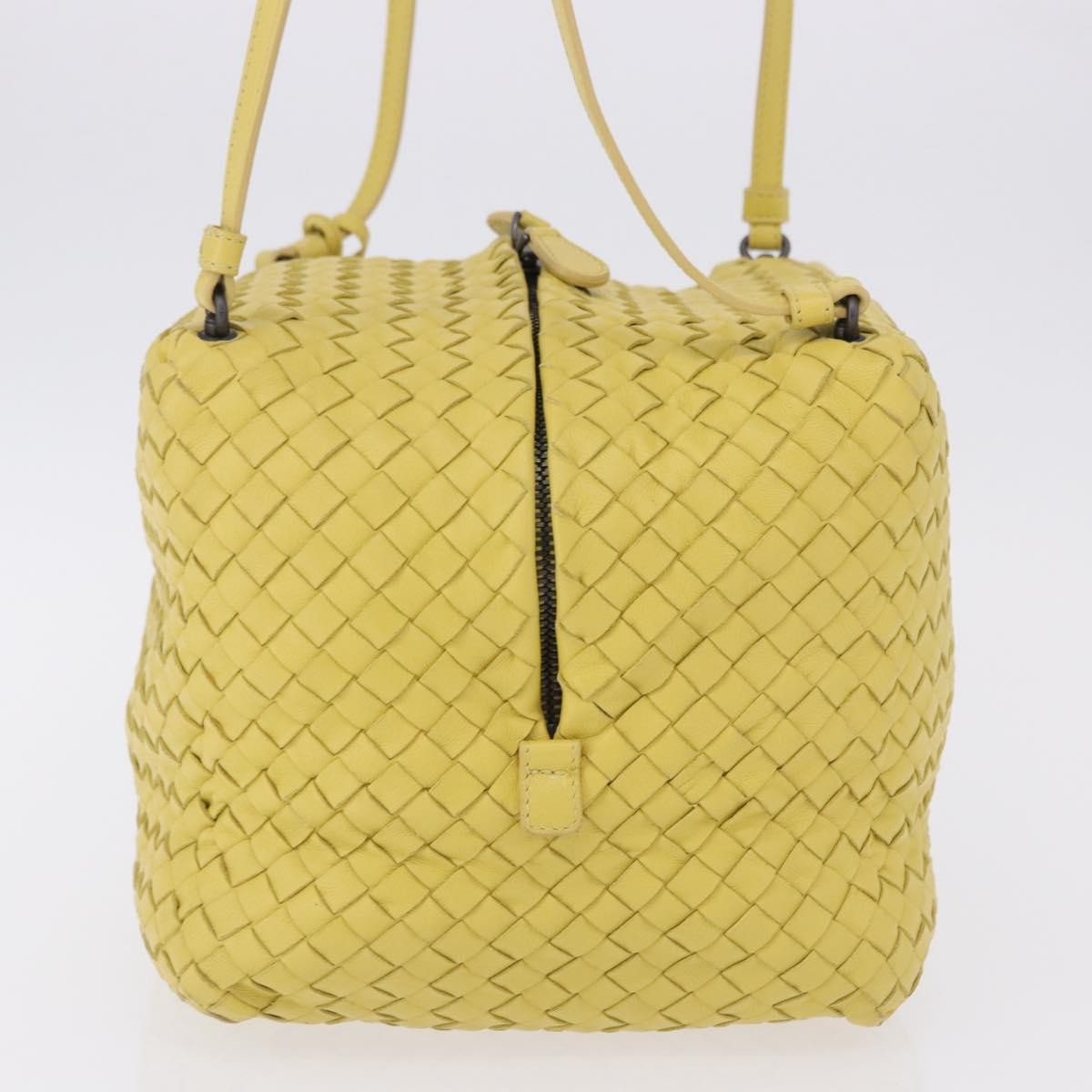 Bottega Veneta Zip Cube Messenger Intrecciato Nappa, Yellow, Leather, Shoulder Bag