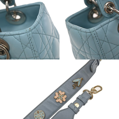 Christian Dior Lady Dior Cannage Quilt Lambskin, Blue, Leather, Handbag