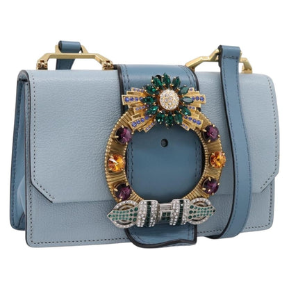 Miu Miu Madras Crystal Buckle Leather, Blue, Leather, Shoulder Bag
