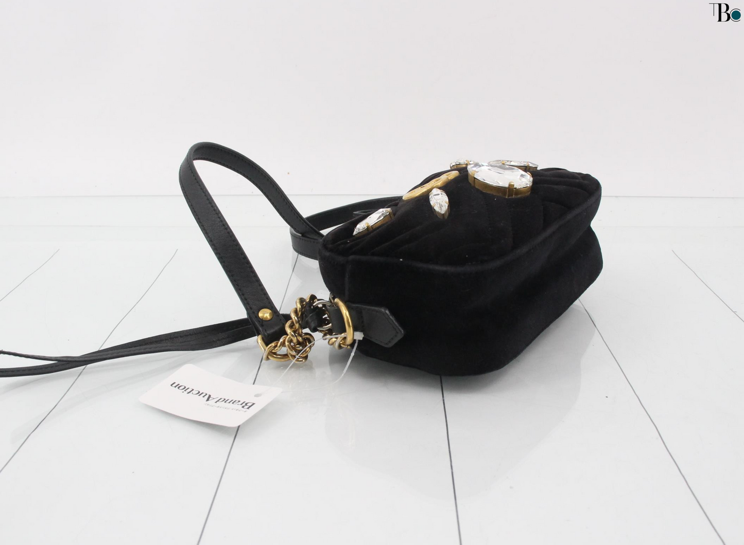 Gucci GG Marmont Flap Bag Crystal Embellished Matelasse Velvet, BLACK, VELVET, Shoulder bag