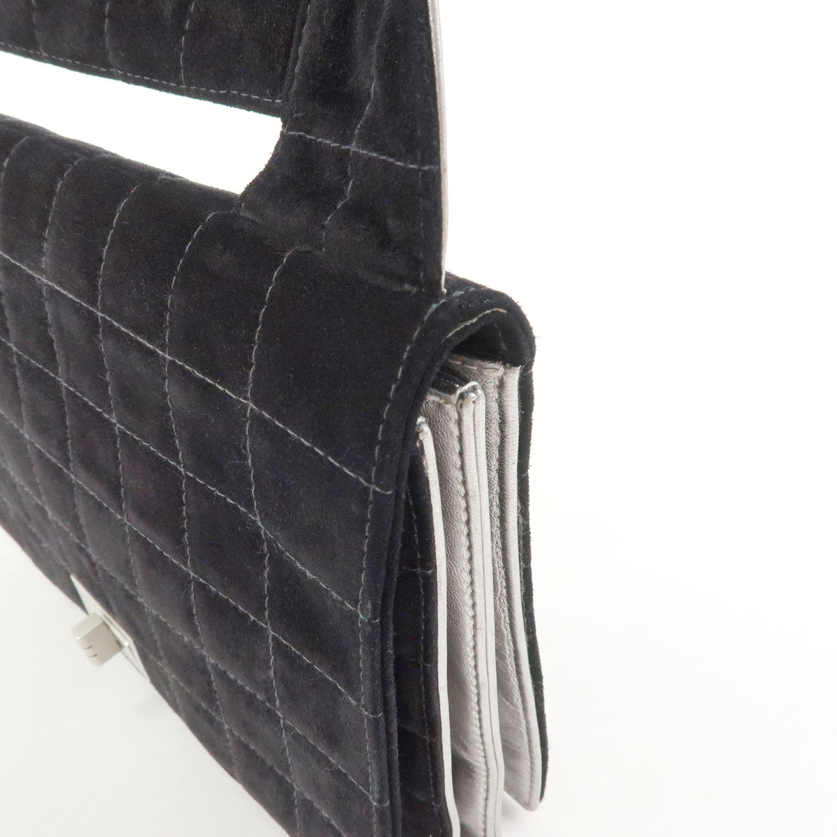 Chanel Chocolate Bar Mademoiselle Flap Quilted Leather, Black, Suede, Handbag