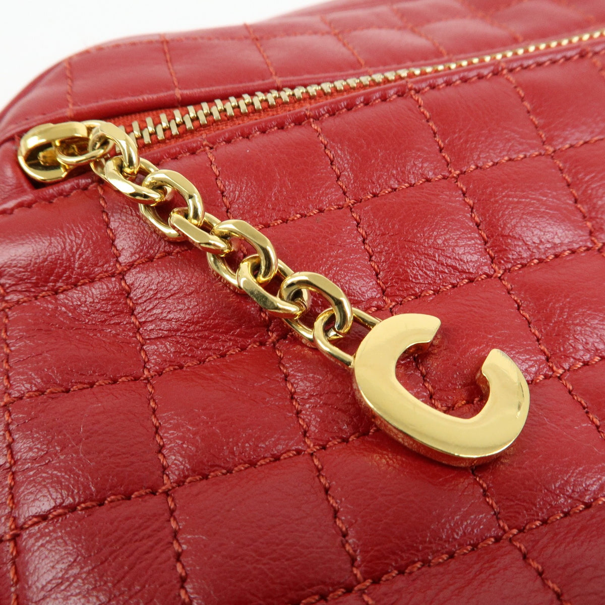 Celine C Charm Camera Quilted Leather, Red, Leather, Handbag