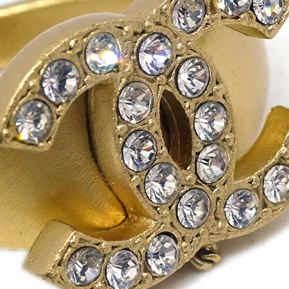 Chanel Logo Bangle with Chain Attached CC Metal with Crystal, Gold, Gold Plated, Bracelet