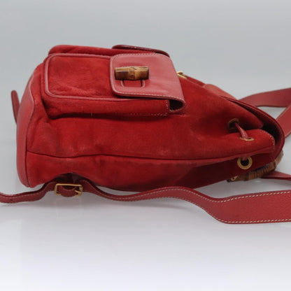 Gucci Vintage Bamboo Suede and Leather, Red, Suede, Backpack