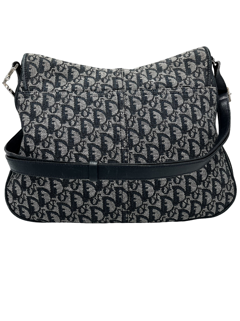 Christian Dior Vintage CD Flap Messenger Bag Diorissimo Canvas, NAVY, CANVAS, Shoulder bag