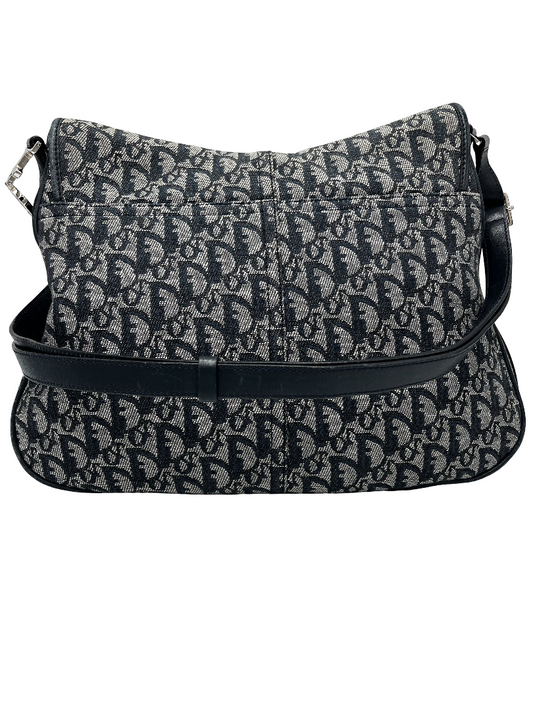 Christian Dior Vintage CD Flap Messenger Bag Diorissimo Canvas, NAVY, CANVAS, Shoulder bag