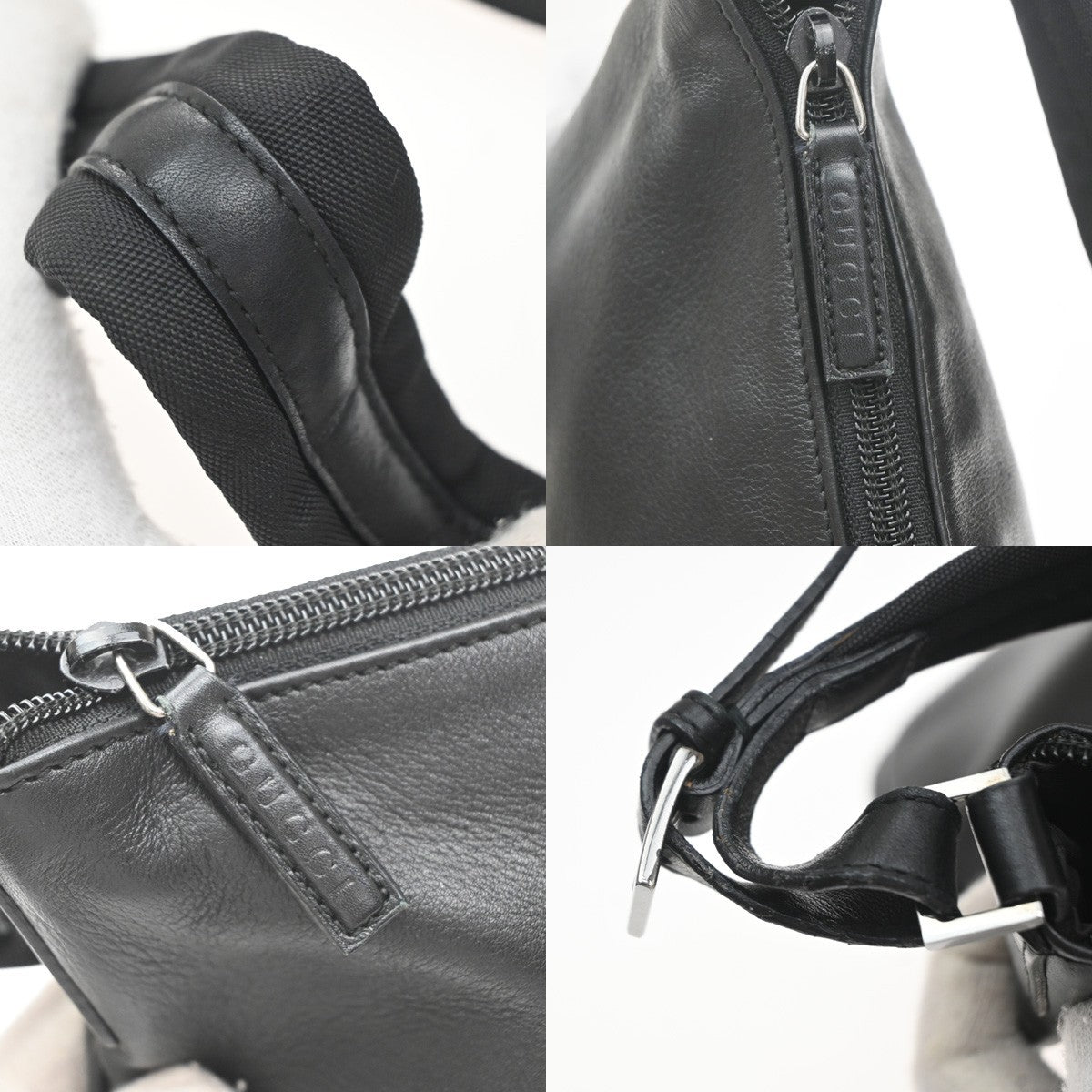 Gucci Vintage Web Half Moon Leather, Black, Leather, Shoulder Bag