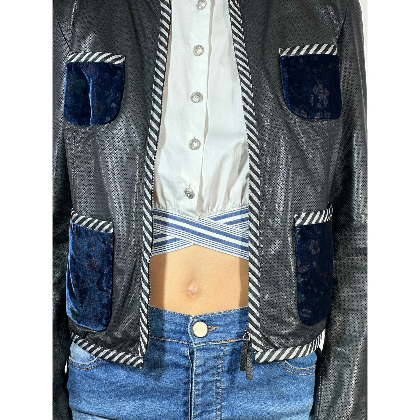 EMPORIO ARMANI Mixed Media Leather Jacket