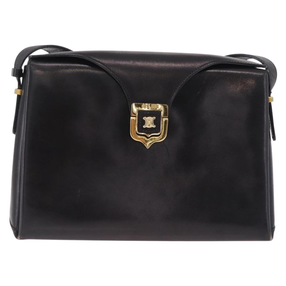 Celine Shoulder Leather, Black, Leather, Shoulder Bag