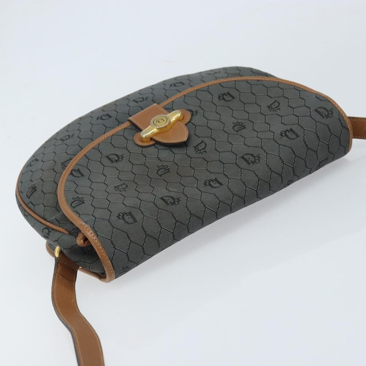 Christian Dior Vintage Honeycomb Flap Canvas and Leather, Black, Canvas, Shoulder Bag