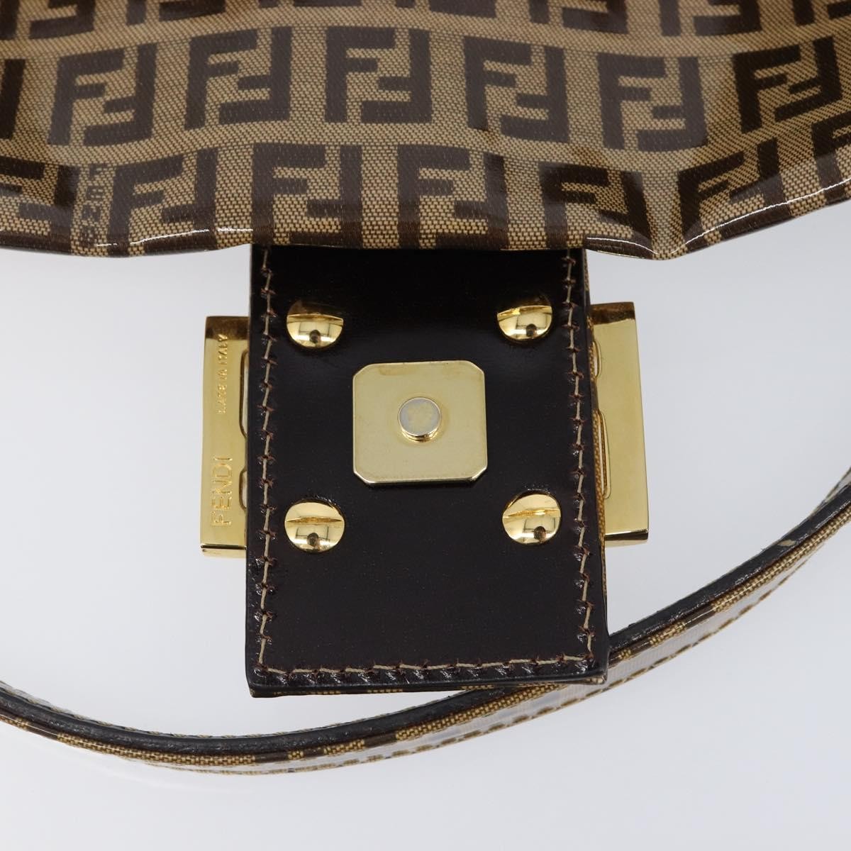 Fendi Mamma Baguette Zucca patent leather, Beige, Canvas, Shoulder Bag