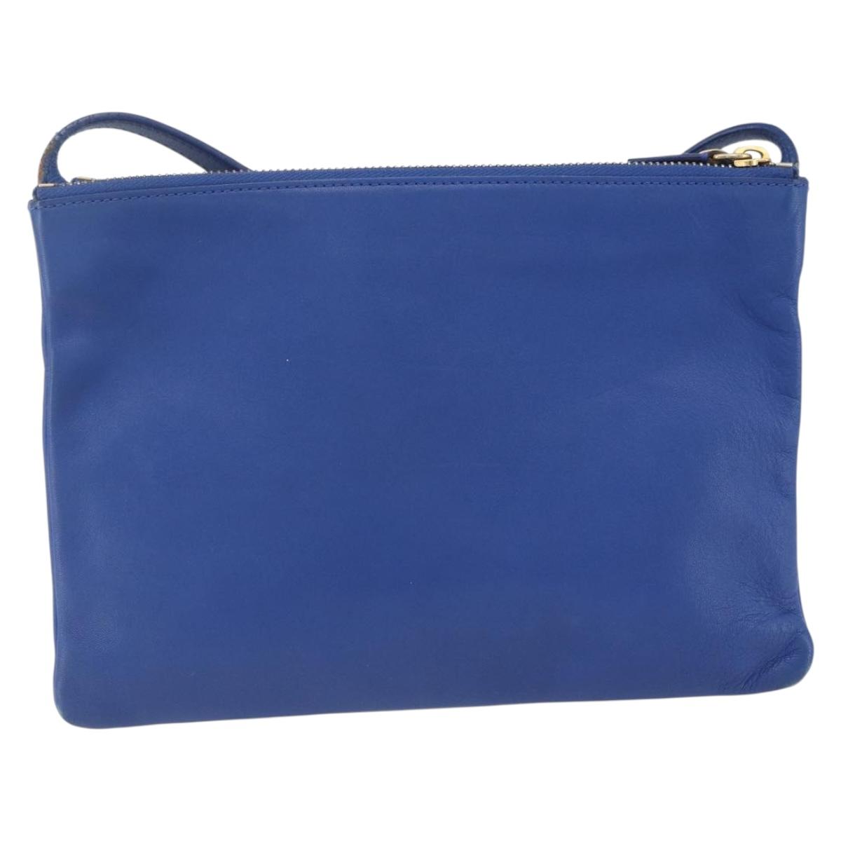 Celine Trio Crossbody Bag Leather, BLUE, LEATHER, Shoulder bag