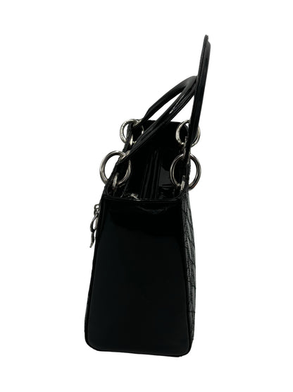 Christian Dior Lady Dior Patent, Black, Patent Leather, Handbag