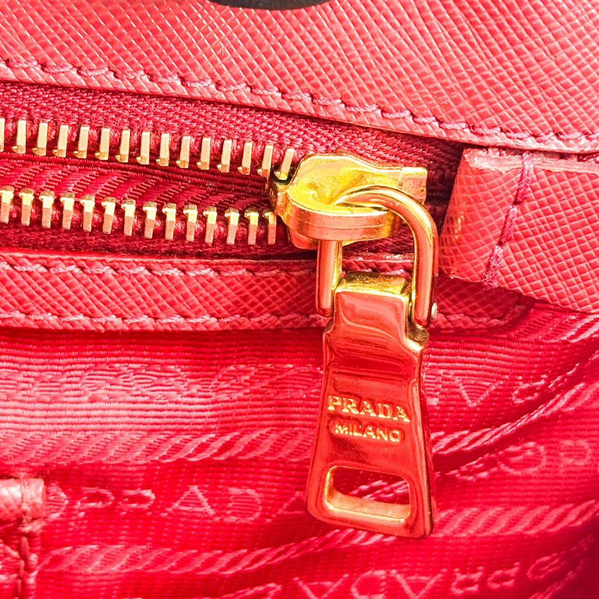 Prada Double Zip Lux Vernice Saffiano Leather, Red, Leather, Tote Bag