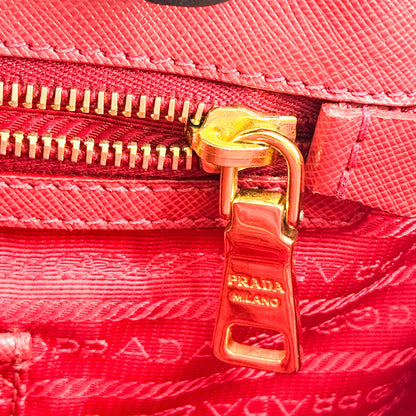 Prada Double Zip Lux Vernice Saffiano Leather, Red, Leather, Tote Bag