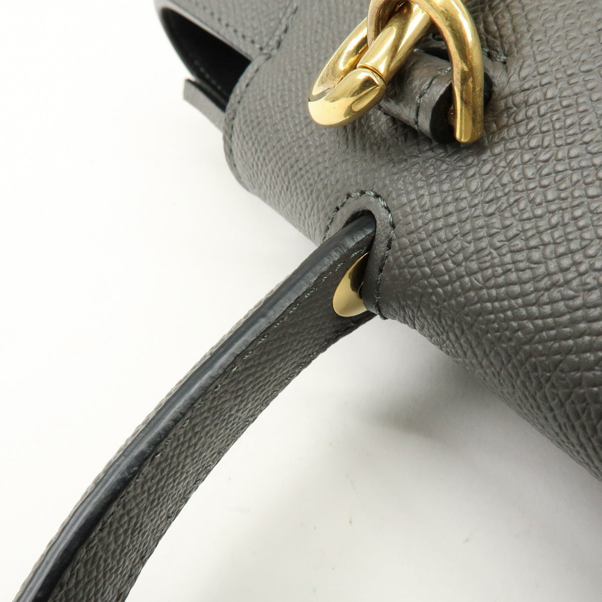 Celine Belt Textured Leather, Gray, Leather, Handbag