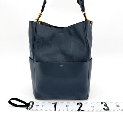 Celine Sangle Seau Calfskin, Navy, Leather, Handbag