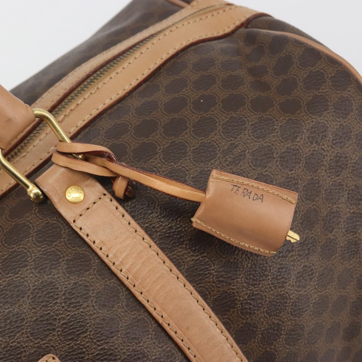 Celine Vintage Macadam Boston Canvas, Brown, PVC, Handbag