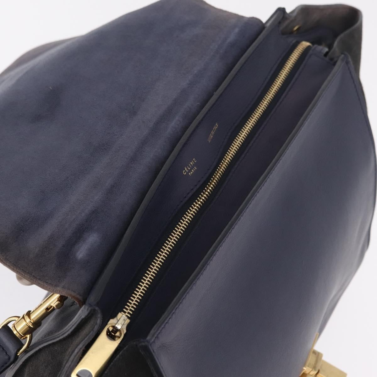 Celine Tricolor Trapeze Leather, Navy, Leather, Handbag