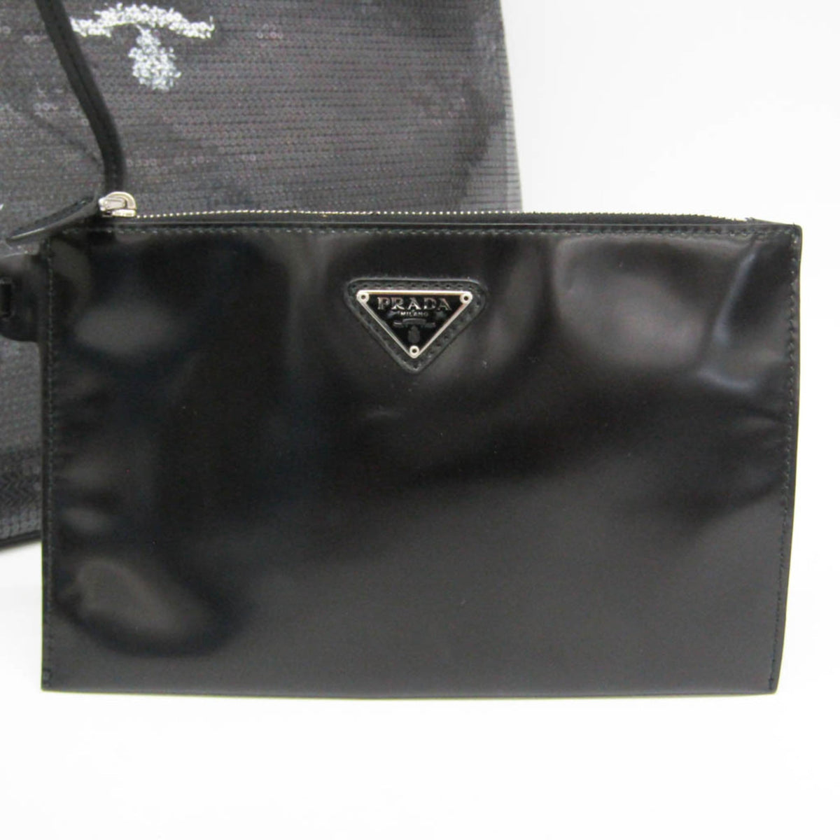 Prada Logo Open Sequined Mesh, Black, Mesh, Tote Bag