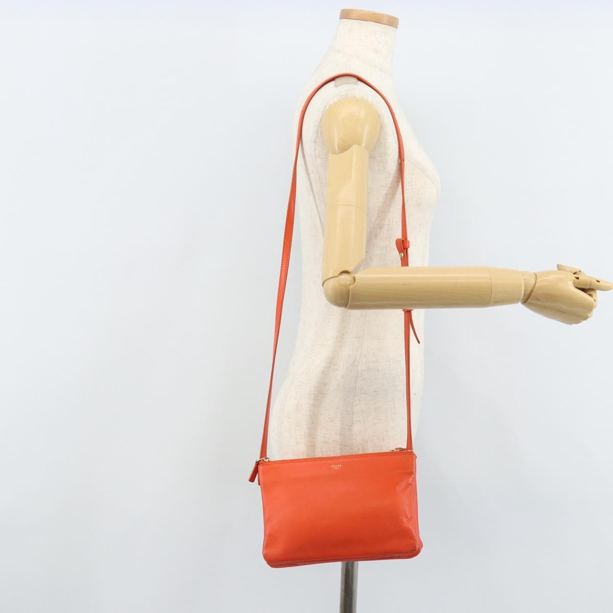 Celine Trio Leather, Orange, Leather, Shoulder Bag
