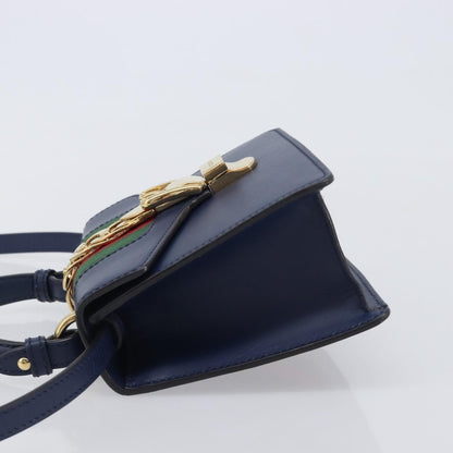 Gucci Sylvie Top Handle Leather, Navy, Leather, Handbag