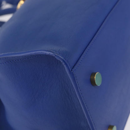 Saint Laurent Monogram Cabas Leather, Blue, Leather, Tote Bag