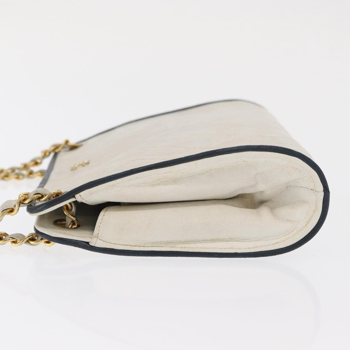 Chanel Chain Leather, White, Leather, Shoulder Bag