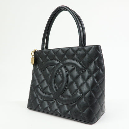 Chanel Medallion Quilted Caviar, Black, Leather, Tote Bag