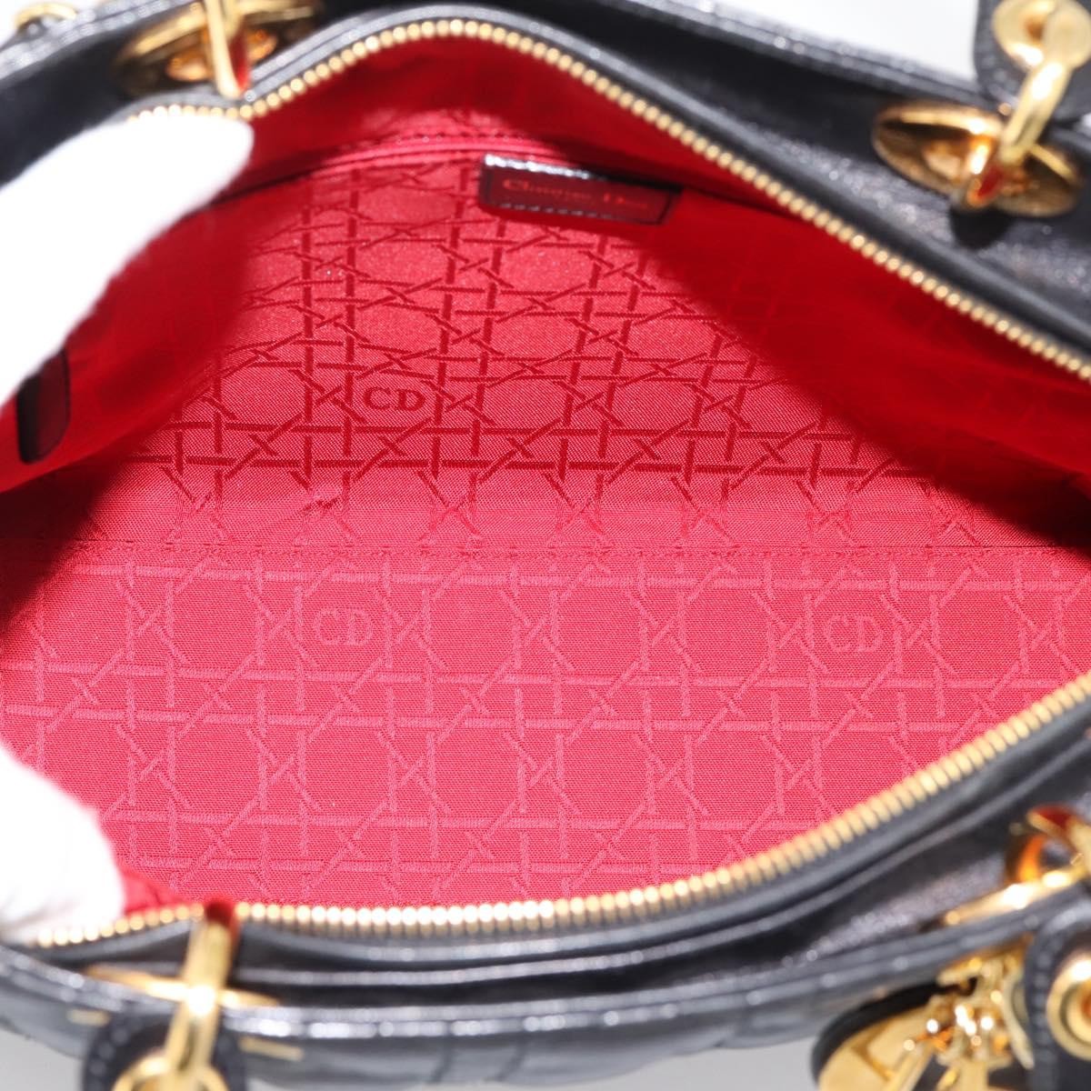 Christian Dior Vintage Lady Dior Cannage Quilt Lambskin, Black, Leather, Handbag