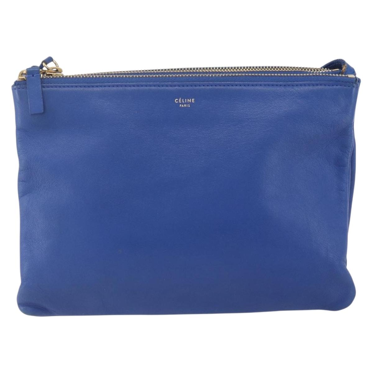 Celine Trio Crossbody Bag Leather, BLUE, LEATHER, Shoulder bag