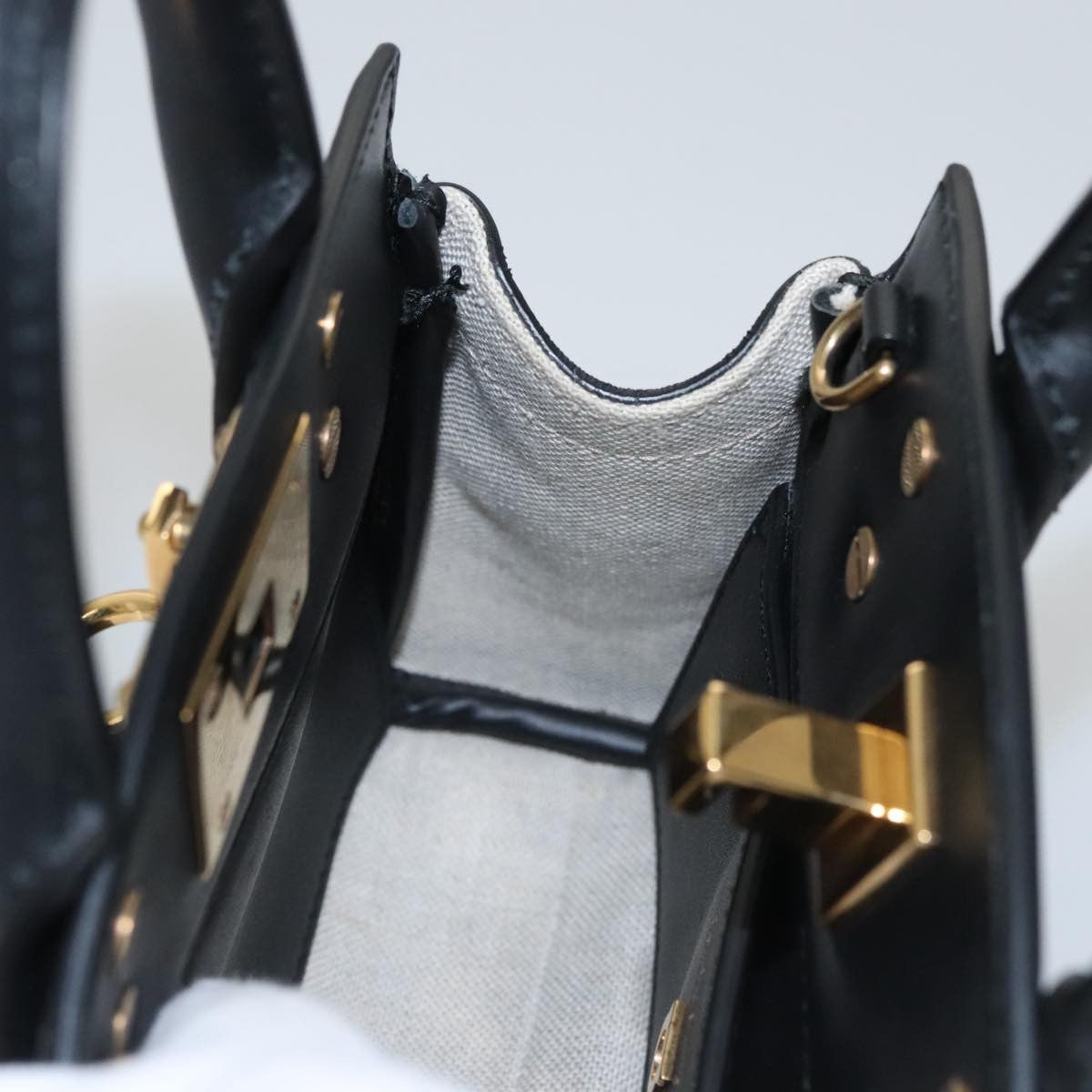 Salvatore Ferragamo Studio Satchel Gancini Jacquard and Leather, Black, Canvas, Handbag