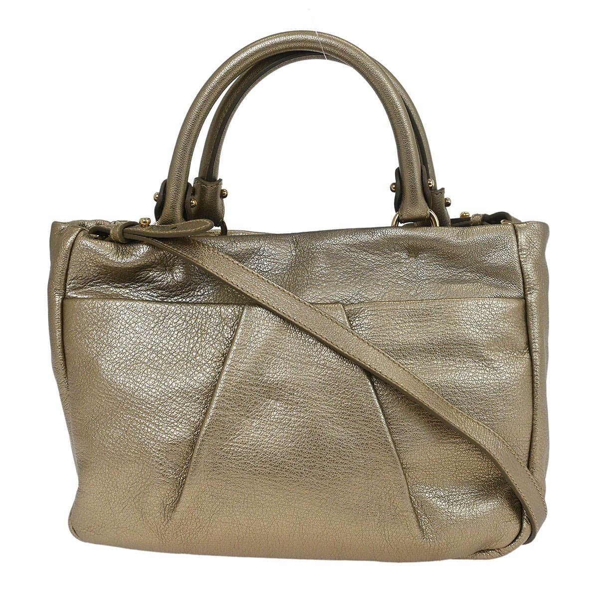 Salvatore Ferragamo Vala Leather, Gold, Leather, Handbag
