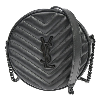 Saint Laurent Vinyle Round Camera Matelasse Chevron Leather, Black, Leather, Crossbody Bag