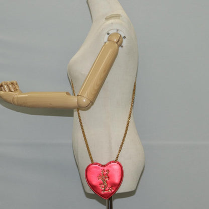 Saint Laurent Love Heart Chain Leather, Red, Leather, Shoulder Bag