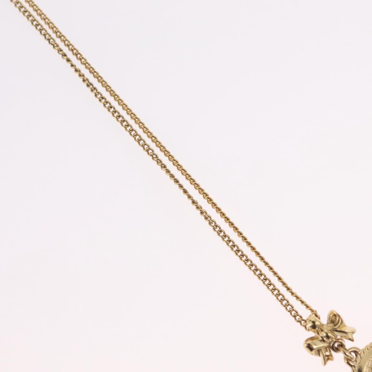 Christian Dior Round Logo Pendant Metal with Crystal, Gold, Metal, Necklace